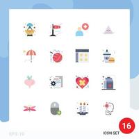 Group of 16 Flat Colors Signs and Symbols for summer bench user umbrella triangle Editable Pack of Creative Vector Design Elements