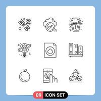 Stock Vector Icon Pack of 9 Line Signs and Symbols for document process coffin creative idea Editable Vector Design Elements