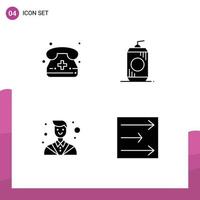 4 Universal Solid Glyphs Set for Web and Mobile Applications call counselor phone drink lawyer Editable Vector Design Elements