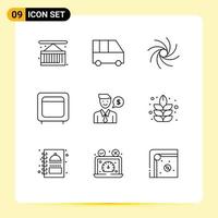 Group of 9 Outlines Signs and Symbols for work open galaxy money box Editable Vector Design Elements