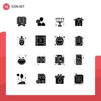 Set of 16 Vector Solid Glyphs on Grid for heart home employee skills personal Editable Vector Design Elements