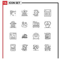 Pack of 16 creative Outlines of business web cell phone site design Editable Vector Design Elements