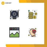 User Interface Pack of 4 Basic Filledline Flat Colors of computer brain cash analytics human Editable Vector Design Elements