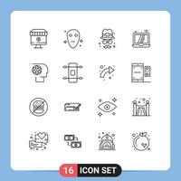 Outline Pack of 16 Universal Symbols of job crew avatar technology computer Editable Vector Design Elements