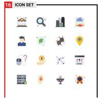 Pack of 16 Modern Flat Colors Signs and Symbols for Web Print Media such as chat education building cap learning Editable Pack of Creative Vector Design Elements