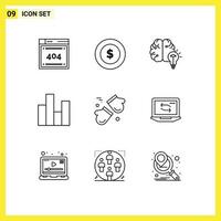 Universal Icon Symbols Group of 9 Modern Outlines of alpine finance business chart bar Editable Vector Design Elements