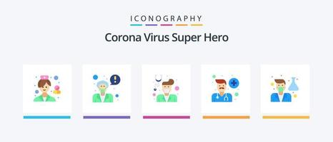 corona virus super hero flat 5 paquete de iconos que incluye laboratorio. gente. masculino. hombre. avatar. diseño de iconos creativos vector