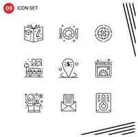 9 Thematic Vector Outlines and Editable Symbols of banking sofa globe living connect Editable Vector Design Elements