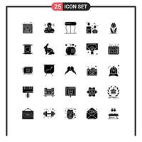 Group of 25 Modern Solid Glyphs Set for floral lamp furniture candle aroma candle Editable Vector Design Elements