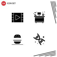 4 Solid Glyph concept for Websites Mobile and Apps media eat player interior usa Editable Vector Design Elements