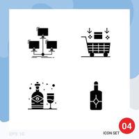 4 Solid Glyph concept for Websites Mobile and Apps database valentine network cart bottle Editable Vector Design Elements