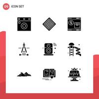 User Interface Pack of 9 Basic Solid Glyphs of internet engineering pack education compass Editable Vector Design Elements