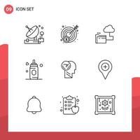 User Interface Pack of 9 Basic Outlines of faster activity cloud child feeder Editable Vector Design Elements