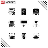 Set of 9 Modern UI Icons Symbols Signs for army paper upload newspaper insurance Editable Vector Design Elements