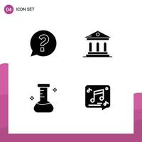 Pack of 4 Modern Solid Glyphs Signs and Symbols for Web Print Media such as chat flask social campus chat Editable Vector Design Elements