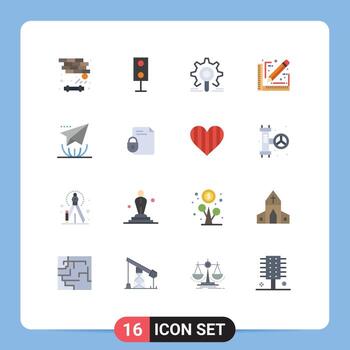 16 Thematic Vector Flat Colors and Editable Symbols of sketch design technology architect research Editable Pack of Creative Vector Design Elements