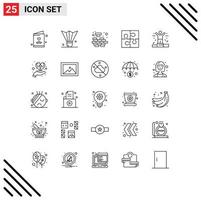 25 Thematic Vector Lines and Editable Symbols of teamwork puzzle sports equipment piece solving Editable Vector Design Elements