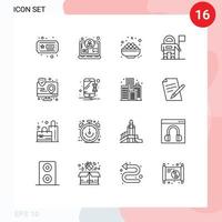 User Interface Pack of 16 Basic Outlines of interface app grocery action exploration Editable Vector Design Elements