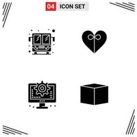 Pack of 4 Modern Solid Glyphs Signs and Symbols for Web Print Media such as bus setting heart computer cargo Editable Vector Design Elements