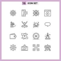 Outline Pack of 16 Universal Symbols of video play media play smart phone audio play portal Editable Vector Design Elements