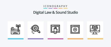 Digital Law And Sound Studio Line 5 Icon Pack Including defence. proteced ideas. law. idea. fail. Creative Icons Design vector