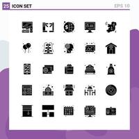 User Interface Pack of 25 Basic Solid Glyphs of map security finance internet global Editable Vector Design Elements