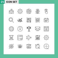 paquete de 25 líneas modernas, signos y símbolos para medios impresos web, como horóscopo de dedo de mano, número móvil, elementos de diseño de vectores editables
