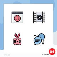 Mobile Interface Filledline Flat Color Set of 4 Pictograms of browser easter development movie holiday Editable Vector Design Elements