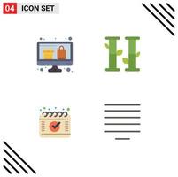 Pictogram Set of 4 Simple Flat Icons of computer schedule online shopping summer center Editable Vector Design Elements