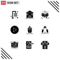 Modern Set of 9 Solid Glyphs and symbols such as transport boat cafe play restaurant Editable Vector Design Elements