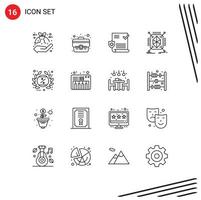 Modern Set of 16 Outlines Pictograph of tag rapid bag prototyping shield Editable Vector Design Elements