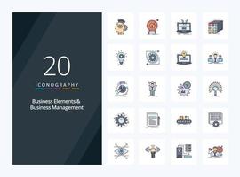 20 Business Elements And Business Managment line Filled icon for presentation vector