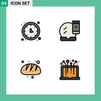 Mobile Interface Filledline Flat Color Set of 4 Pictograms of clock makeup base timer face compact baking Editable Vector Design Elements