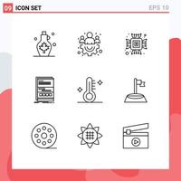 Set of 9 Modern UI Icons Symbols Signs for temperature responsive chip page dynamic Editable Vector Design Elements