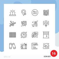 Modern Set of 16 Outlines Pictograph of radar satellite camera popup email Editable Vector Design Elements