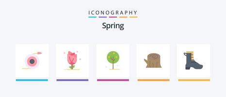 paquete de iconos de primavera plana 5 que incluye primavera. madera. rosa. Iniciar sesión. flor de loto. diseño de iconos creativos vector