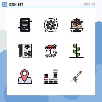 Modern Set of 9 Filledline Flat Colors and symbols such as programming development options develop sweets Editable Vector Design Elements