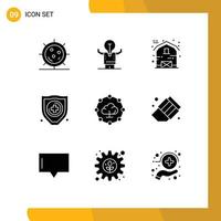 Pack of 9 Modern Solid Glyphs Signs and Symbols for Web Print Media such as cloud computing protection person insurance house Editable Vector Design Elements