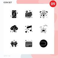 9 User Interface Solid Glyph Pack of modern Signs and Symbols of love data meat reach ladder Editable Vector Design Elements