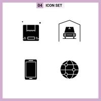 Modern Set of 4 Solid Glyphs and symbols such as box huawei garage phone globe Editable Vector Design Elements