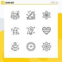 User Interface Pack of 9 Basic Outlines of bulb direction flower up arrow Editable Vector Design Elements