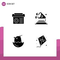 Editable Vector Line Pack of 4 Simple Solid Glyphs of device easter radio speaker happy Editable Vector Design Elements