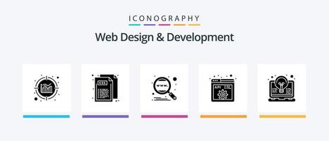 paquete de iconos de glifo 5 de diseño y desarrollo web que incluye codificación. programación. motor. desarrollo. API. diseño de iconos creativos vector