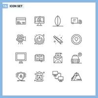 16 Universal Outlines Set for Web and Mobile Applications on off filam sport movi vehicles Editable Vector Design Elements