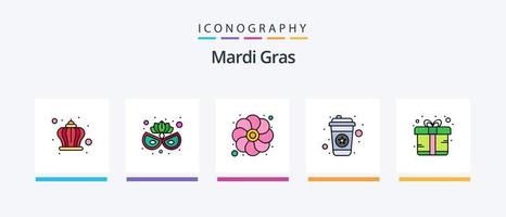 la línea de mardi gras llenó un paquete de 5 íconos que incluye gafas de sol. lentes. cuenco. máscara de ojos. máscara de carnaval diseño de iconos creativos vector