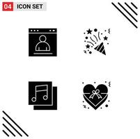 Set of 4 Vector Solid Glyphs on Grid for browser media page fireworks heart Editable Vector Design Elements