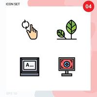 Mobile Interface Filledline Flat Color Set of 4 Pictograms of finger screen gesture environment text Editable Vector Design Elements