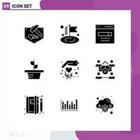 Editable Vector Line Pack of 9 Simple Solid Glyphs of hand plant engine nature growth Editable Vector Design Elements