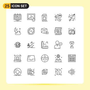 Pack of 25 Modern Lines Signs and Symbols for Web Print Media such as moon message food email taxi call Editable Vector Design Elements