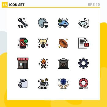 Flat Color Filled Line Pack of 16 Universal Symbols of time phone security duration summer Editable Creative Vector Design Elements